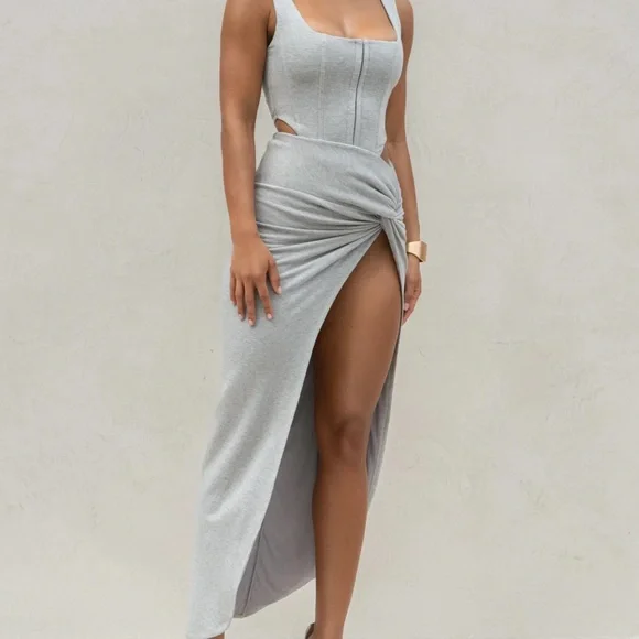 🆕JLUXLABEL GREY TAKE YOU THERE MAXI SKIRT SIZE: SMALL NWT - Picture 5 of 16